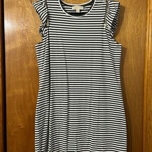 Michael Kors Olive Green and White Striped Knit Top